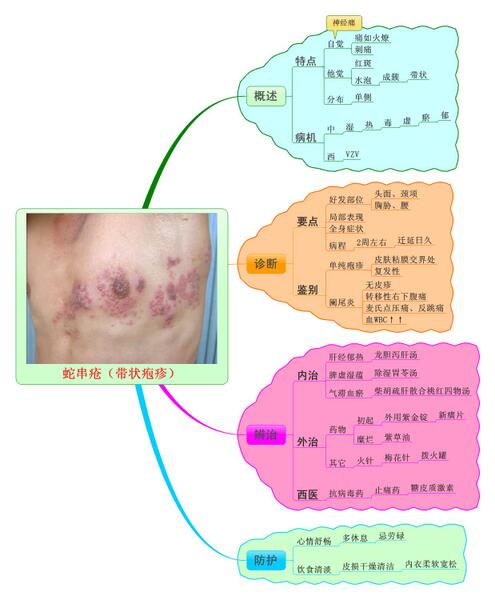 疮 带状疱疹)是一种皮肤上出现成簇水疱,呈条带状分布,痛如火燎的