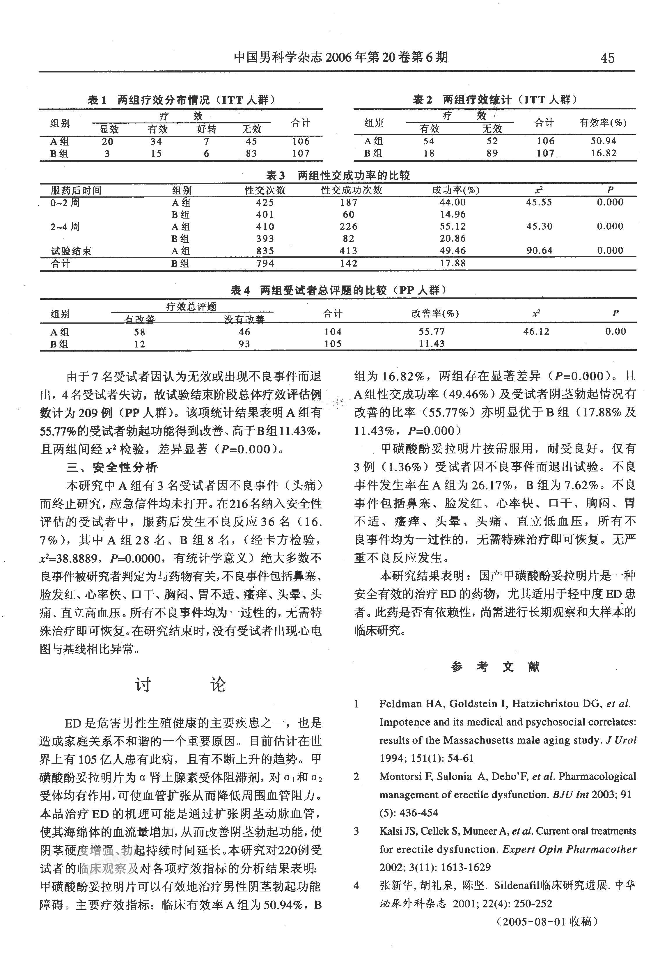 甲磺酸酚妥拉明片治療男性勃起功能障礙ii期臨床報告