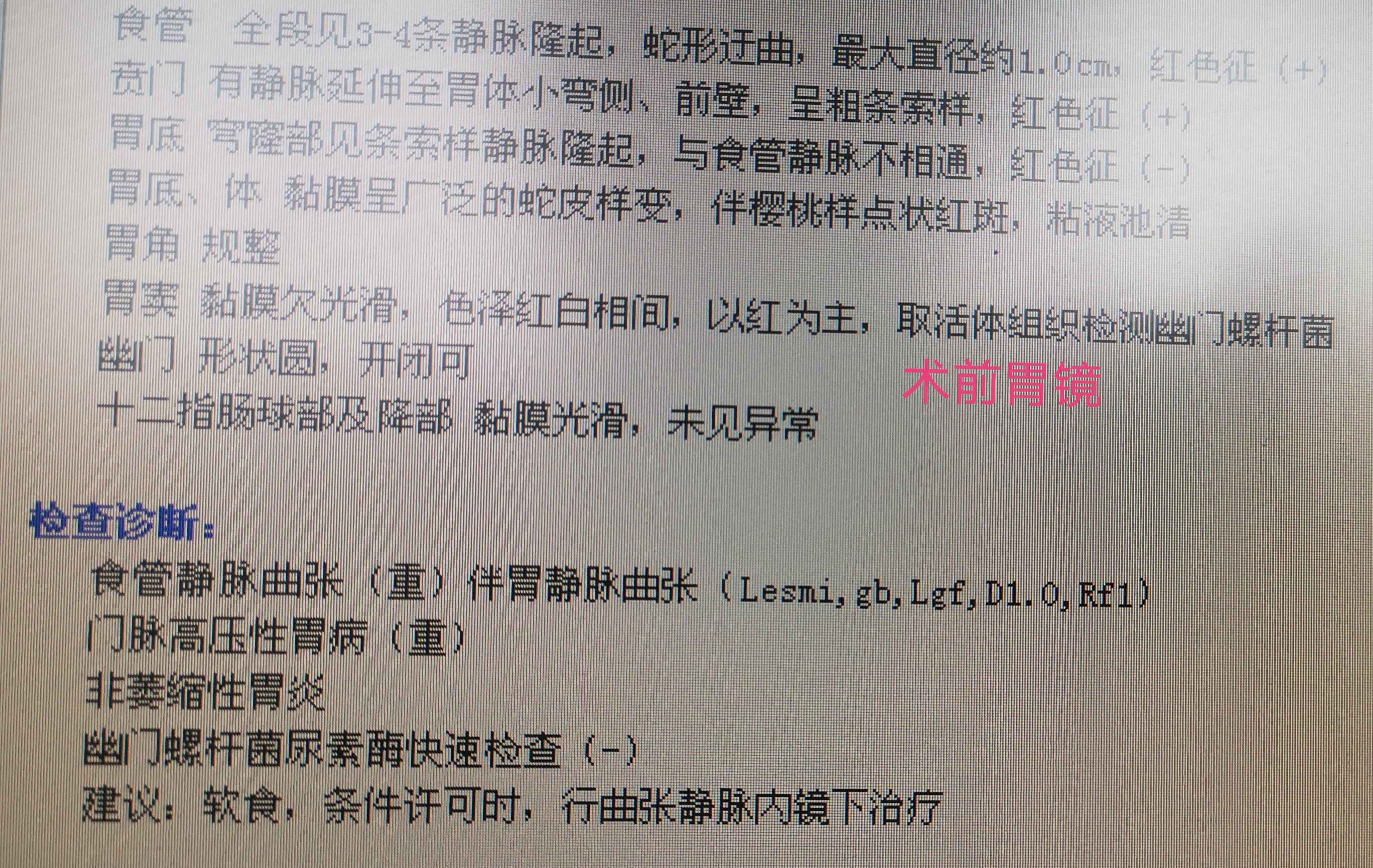 術前胃鏡報告術中切除的巨脾(大部分)療效總結對於門脈高壓症合併巨脾